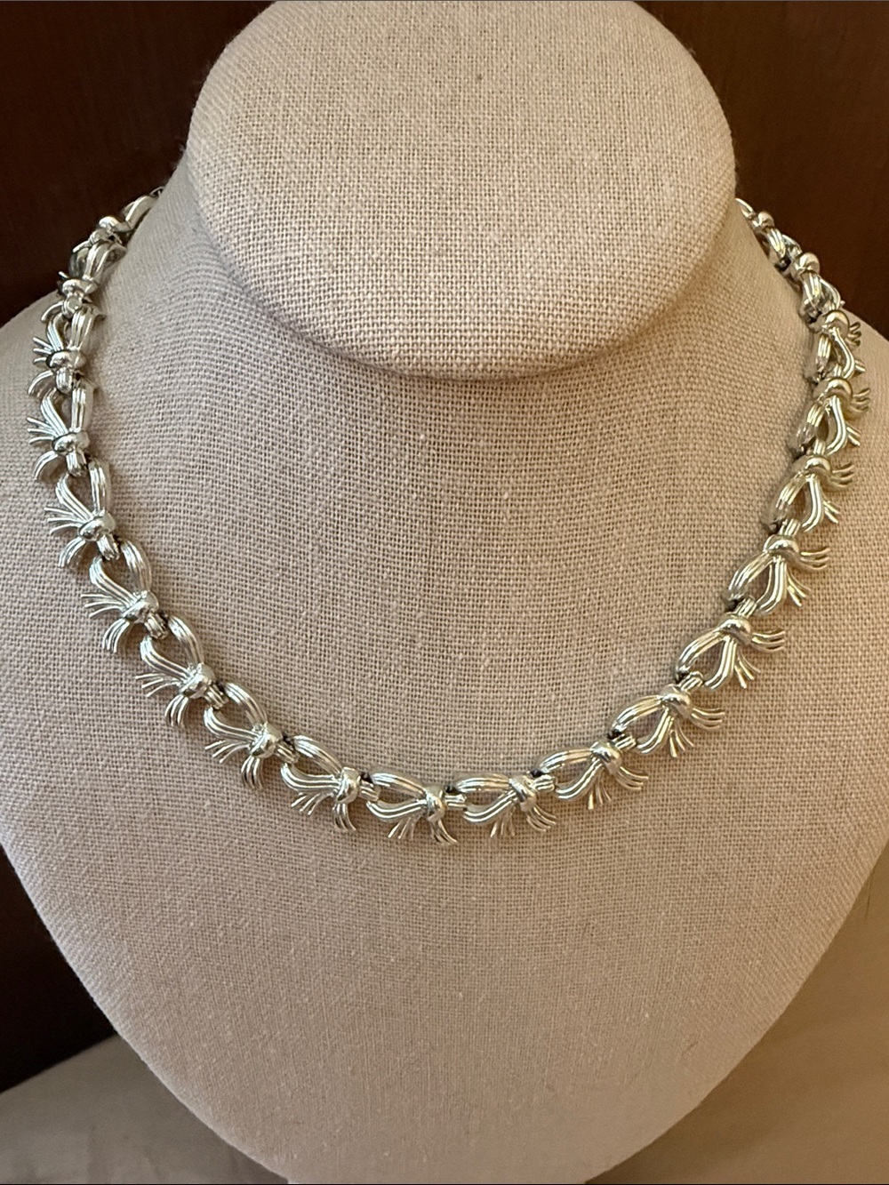 Coro Silver-Tone Bow Link Necklace